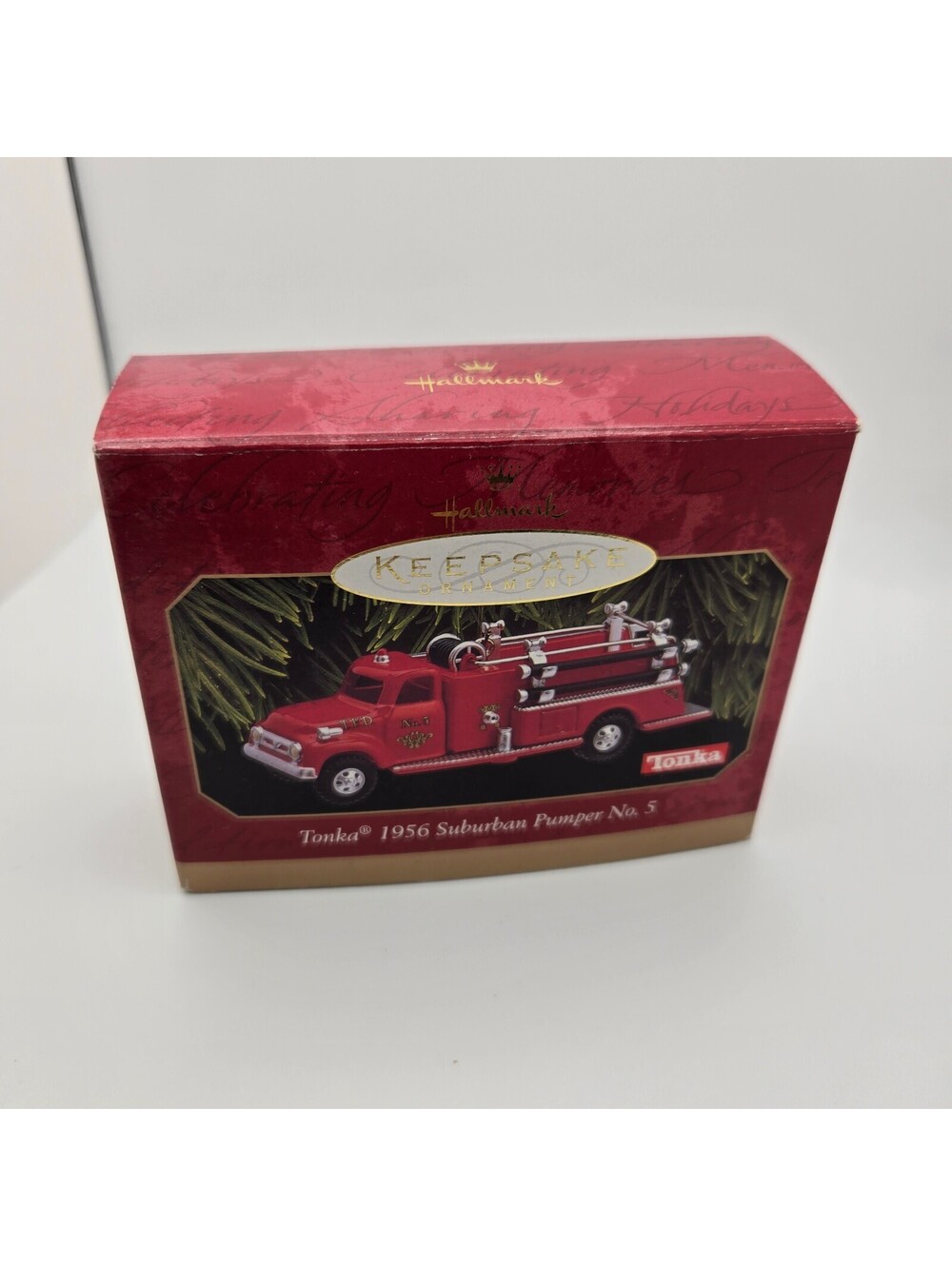 1999 Hallmark Keepsake Tonka 1956 Suburban Pumper No 5 Fire Truck Ornament Box
